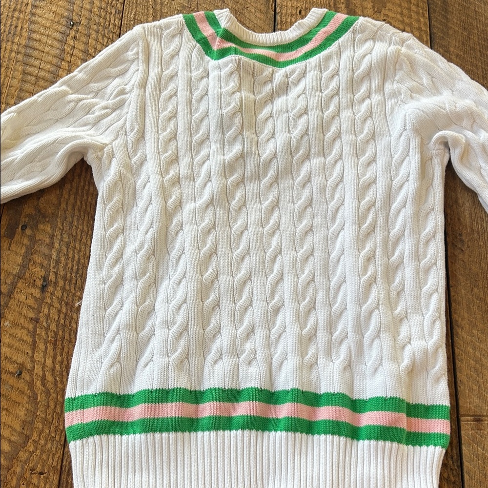 Lilly Pulitzer White Cable-Knit V-Neck Brockton Sweater - Picture 7 of 7